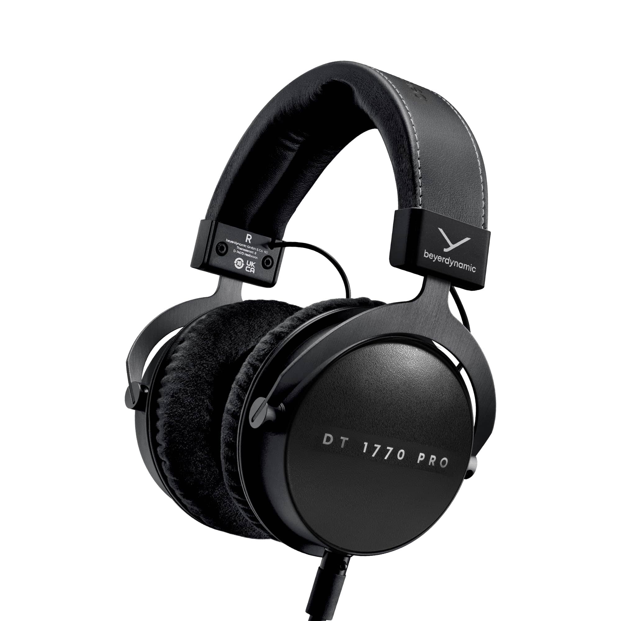 Black premium closed-back studio headphones with detachable cable